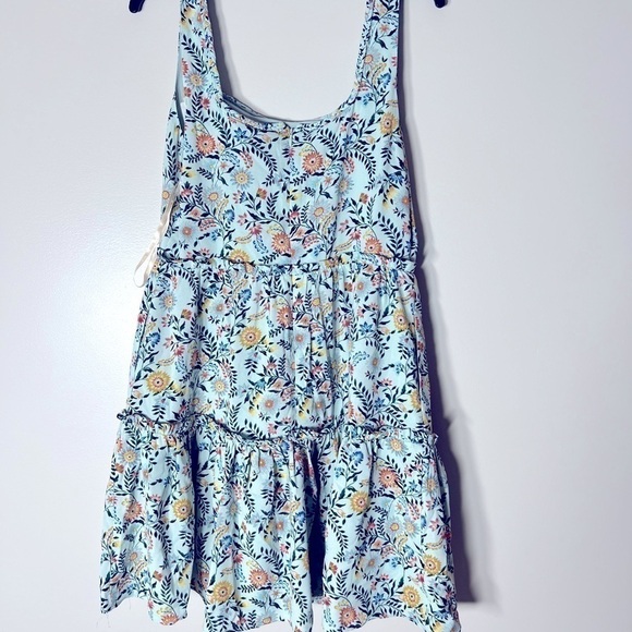 BCBGeneration Square Neck Mini Dress Women's 12 Geo Floral Ruffled Zip Closure - Picture 7 of 14